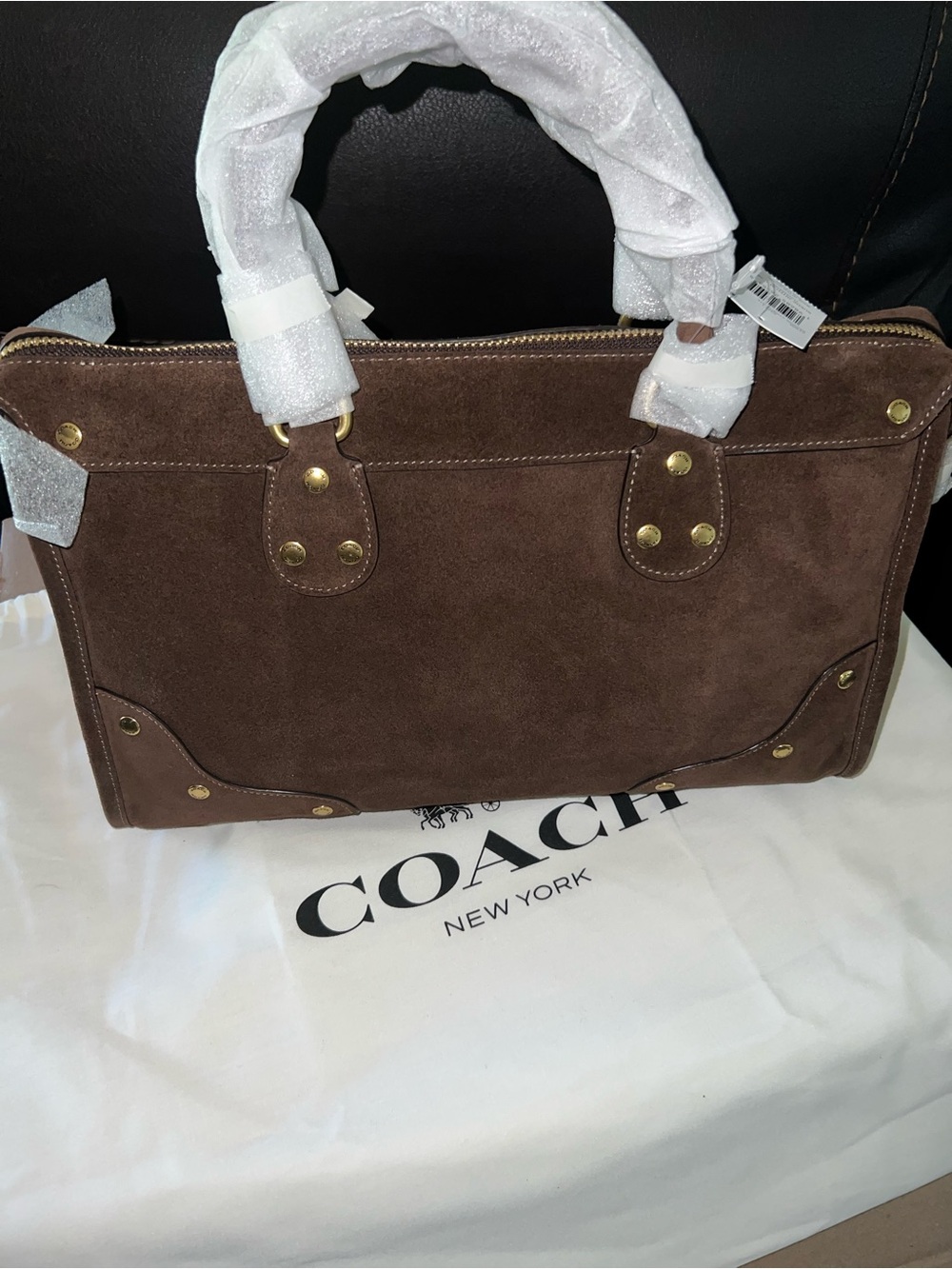 Coach Brown Rhyder 38 Suede Satchel with Gold Hardware - Picture 4 of 14